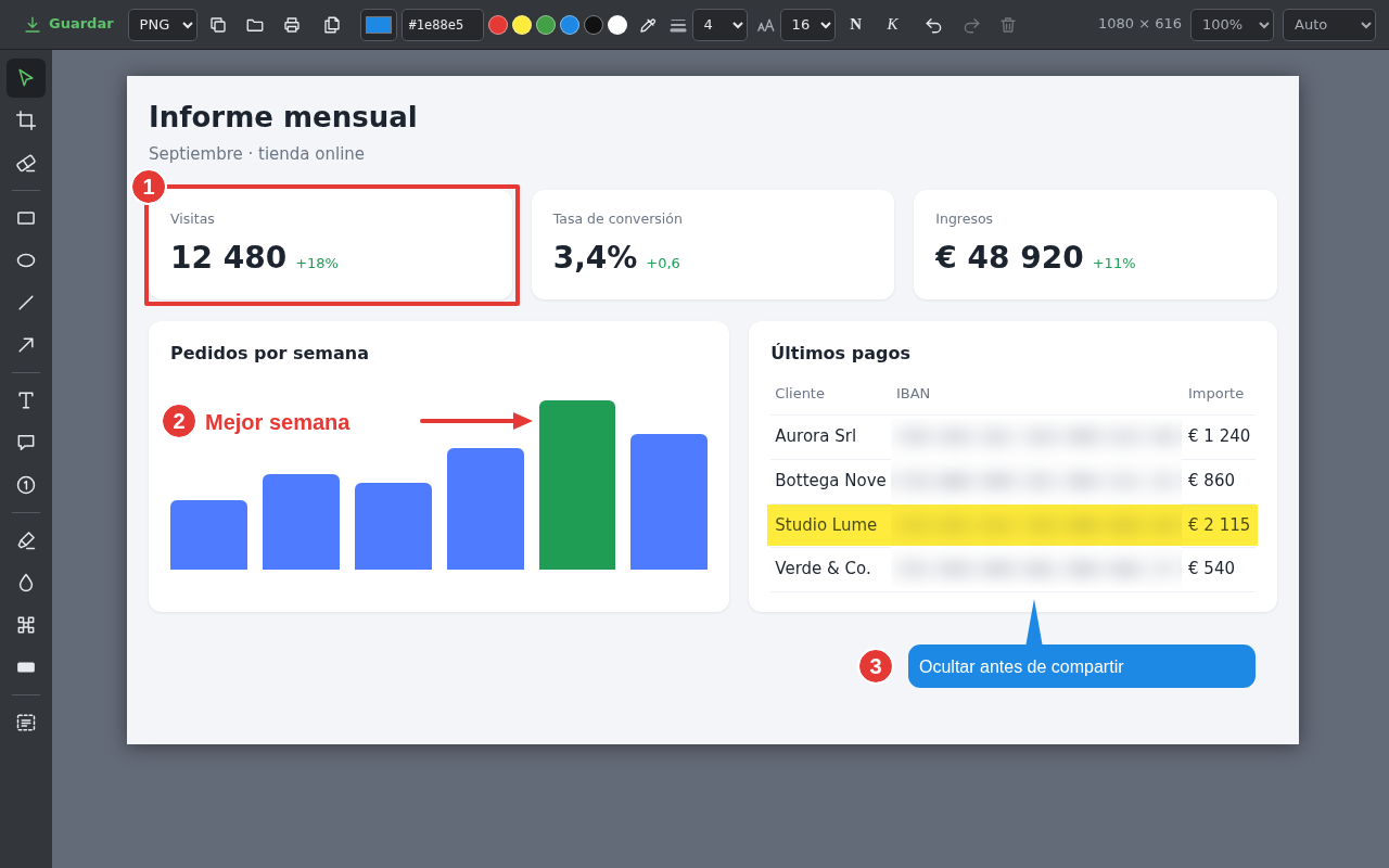 El editor de Picantex con una captura anotada
