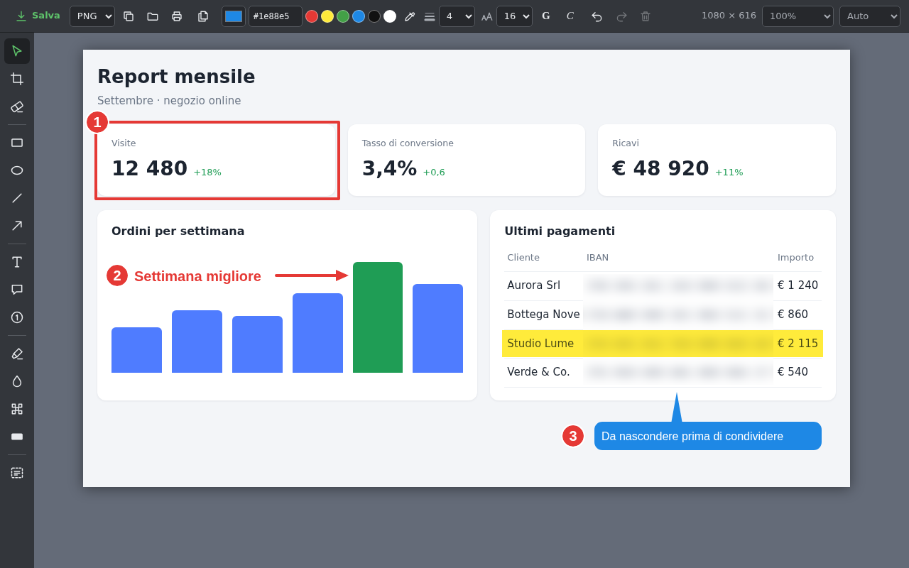 L'editor di Picantex con una schermata annotata